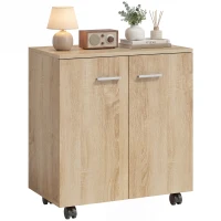 HOMCOM Sideboard mit Rollen 2 Türen und Regale für Wohnzimmer Schlafzimmer Büro 60x35x65 cm Natur(m-7)