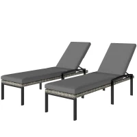 Outsunny Set 2 lettini prendisole in polyrattan con schienale regolabile, Grigio chiaro(m-6)