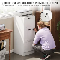 HOMCOM Caisson bureau, meuble rangement bois 3 tiroirs et serrure, barres de suspension réglables, 40 x 40 x 101 cm, blanc(m-6)