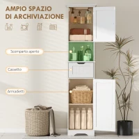 HOMCOM Mobile Colonna Bagno in Legno con 2 Armadietti con Sensore, Ripiano Aperto e Cassetto, 40x30x170 cm, Bianco(m-5)