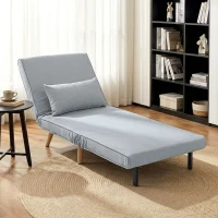 HOMCOM Butaca convertible 3 en 1 cama sillón 1 plaza respaldo 5 posiciones en tejido con cojín, gris(m-2)