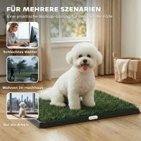 PawHut Hundetoilette 63 x 50,5 cm Hundeklo mit 2 Kunstrasen waschbar Welpentoilette für Hunde für Balkon Zuhause Schwarz+Grün(m-8)