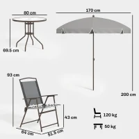 Outsunny 6 Piece Garden Dining Set with Umbrella, Patio Sets with Parasol, 4 Folding Dining Chairs, Dark Grey(m-3)