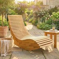 Outsunny Lettino Prendisole in Legno di Acacia Pieghevole Ergonomico, Lettino da Giardino con Design a Doghe a S, 60x156x77 cm(m-2)
