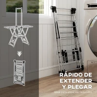 HOMCOM Tendedero Vertical Plegable con Alas Ajustables 4 Soportes para Calzado Barra y Estante 139x62,5x201 cm Plata(m-6)