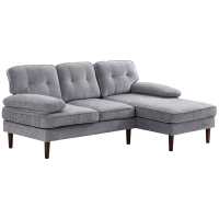 HOMCOM Sofá Esquinero de 3 Plazas Tapizado en Chenilla en Forma de L con Patas de Madera y Reposabrazos 215x142x88 cm Gris