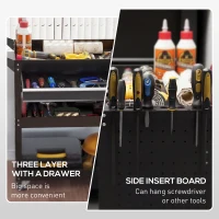 DURHAND Carrello 3 Livelli in Acciaio con Cassetto, Porta Utensili Laterale e Maniglia, Nero(m-5)