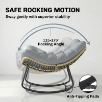 Outsunny Cadeira de Balanço em Rattan Espreguiçadeira de Jardim com almofada grossa, Balanço de jardim até 120 kg Indoor Outdoor 87 x 110 x 70 cm Cinza(m-4)