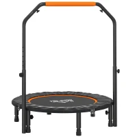 HOMCOM Trampoline de fitness gymnastique avec poignée réglable, pliable, 6 pieds, 28 ressorts Ø 102 cm, noir orange(m-12)