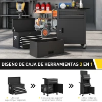HOMCOM Carro de Herramientas con 6 Cajones y Cerraduras Caja de Herramientas de Acero con Ruedas para Taller Garaje Negro(m-5)