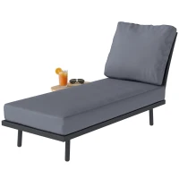 Outsunny Șezlong de grădină cu perne lavabile din olefină și raft lateral, cadru metalic, 58x137x75cm, gri(m-7)
