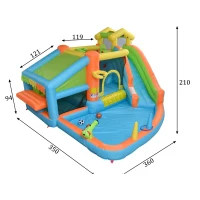Château gonflable pour enfants avec parc aquatique, toboggan, pataugeoire, cuisine de jeu et jeu d'anneaux, 360x350x210 cm, Multicolore(m-3)
