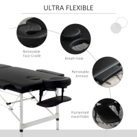 HOMCOM Foldable Massage Table, 185Lx70Wx59-80H cm, Aluminium-Black(m-6)
