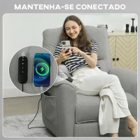 HOMCOM Poltrona Relax Reclinável Elétrica com Calor Lombar Massagem Vibratória Motor Silencioso e Função de Memória Cinzza Escuro(m-9)