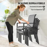 Outsunny Set de Grădină 5 piese din Oțel cu 4 Scaune Stivuibile și Masă cu Orificiu Central și Raft Inferior, Gri(m-6)
