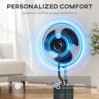 HOMCOM Ventilator de Podea 3 în 1 Oscilant cu Nebulizator de Apă, Telecomandă și Timer 9h, 45x38x130 cm, Negru(m-5)