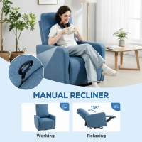 HOMCOM Fotoliu Relax Rabatabil Manual la 135°, Rotativ la 360° cu Funcție de Legănare, Albastru(m-6)
