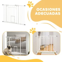 PawHut Barrera de Seguridad para Perros 74-100 cm con Extensión Montaje a Presión Doble Bloqueo para Puerta Escalera Blanco(m-9)