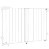 PawHut Barrière de sécurité pour chiens 74,5-111,5 cm Porte pour chiens pour escaliers avec loquet Fermeture automatique Blanc(m-1)