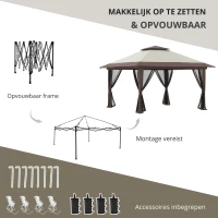 Outsunny Tuinpaviljoen 4x4x3m, Beige, Met Ventilatiedak en Verstelbare Hoogte(m-6)