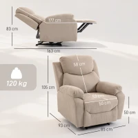 HOMCOM Sillón Relax Reclinable Manual Tapizado en Tela Aspecto Lino Reposapiés Reposabrazos Acolchado Grueso Beige(m-3)