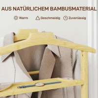 HOMCOM Kleiderständer mit Rollen, Garderobenständer mit Doppelstangen aus Bambus, Schuhablage, Ablagetablett, Hosenhalter(m-6)