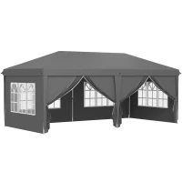 Outsunny Gartenpavillon Faltpavillon Abnehmbare Seiten Verstärkte Stahlkonstruktion Tragetasche 3x6m Dunkelgrau(m-1)