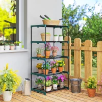 Outsunny 5-laags plantenstandaard, 138 cm hoog, plantenstandaard voor binnen en buiten, stalen plantenrek Donkergroen(m-10)