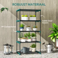 Outsunny 5-laags plantenstandaard, 138 cm hoog, plantenstandaard voor binnen en buiten, stalen plantenrek Donkergroen(m-6)