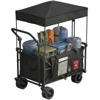 Outsunny Chariot de jardin pliable avec grandes roues verrouillables Barre réglable Porte-gobelet pour camping 125x59x133 cm Noir