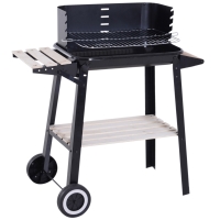 Outsunny Barbecue a Carbone con Ripiani in Legno e Ruote Nero