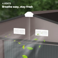 Outsunny Casă de Grădină cu 2 Uși Glisante și 4 Ventilații din Oțel, 322x277x192 cm, Maro(m-8)