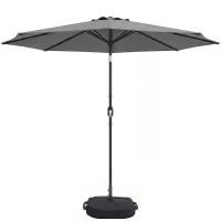 Outsunny 2.7 m Garden Parasol Umbrella with Cross Base and Sandbag, Retractable Ribs, Outdoor Table Market Umbrella, Light Grey(m-11)