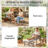 Outsunny Set Pranzo Patio 11 Pezzi, Mobili Esterno Con 6 Poltrone, 4 Pouf, Grigio(m-5)