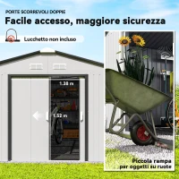 Outsunny Casetta da Giardino 3.4x3.8x2 m in Acciaio con Doppia Porta Scorrevole e Tetto Inclinato, Argento(m-5)