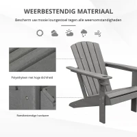 Outsunny Adirondack Stoel Kunststof 75x87x90cm,met Bekerhouder, Grijs(m-4)