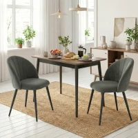 HOMCOM Set 2 Scaune de Sufragerie Tapițate cu Spătar Tip Scoică din Catifea, 52x55x79 cm, Gri(m-2)