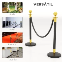 HOMCOM Postes Separadores de Acero Inoxidable de 2 Piezas 96 cm de Altura Base Rellenable Cuerda de Terciopelo Negro(m-7)