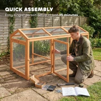 PawHut Corral de exterior con percha y puertas dobles, de madera y metal, para 4 gallinas, 156 x 70,5 x 84 cm Naranja(m-4)