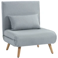 HOMCOM Butaca convertible 3 en 1 cama sillón 1 plaza respaldo 5 posiciones en tejido con cojín, gris(m-8)