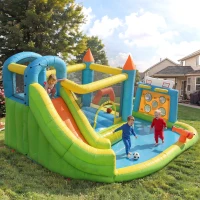 Château gonflable parc aquatique pour enfants, avec toboggan et pataugeoire, pour 3–10 ans, 360x320x200 cm, Multicolore(m-4)