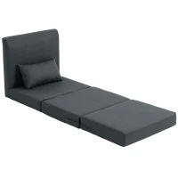 HOMCOM 2 em 1 Poltrona-Cama Dobrável com Textura de Linho, Cama para Convidados Acolchoada Dobrável, Cinza escuro(m-7)