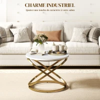 HOMCOM Table basse ronde style industriel en métal Doré et Plateau Effet Marbre - dim. Ø 60 x 46H cm(m-4)