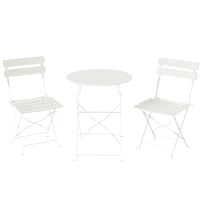 Outsunny Conjunto de Jardín Plegable con 2 Sillas Plegables Mesa Redonda Estructura Metálica Electrofórica para Balcón Crema(m-1)