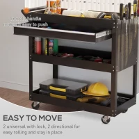 DURHAND Carrello 3 Livelli in Acciaio con Cassetto, Porta Utensili Laterale e Maniglia, Nero(m-4)