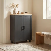 HOMCOM Aparador de Salón Estrecho de 2 Puertas Armario de Cocina con Estante Ajustable para Entrada 60x30x90 cm Negro(m-8)