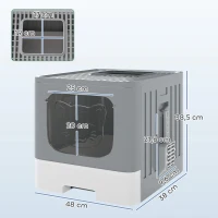 PawHut Arenero para Gatos Plegable M con Tapa Enrejada Bandeja Extraíble Pala Gancho Lateral Fácil de Limpiar Antifugas Gris(m-3)