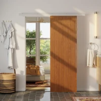 HOMCOM Ușă culisantă 75x210cm, Kit montaj, Șină, Efect lemn maro(m-7)