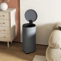 HOMCOM Cubo de Basura Cocina 30L con Pedal Tapa de Cierre Suave y Cubo Extraíble para Dormitorio Oficina Estudio Salón Gris(m-9)