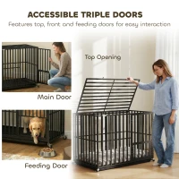 PawHut Heavy Duty Dog Crate, Dog Cage with Wheels for Medium Large Breeds, Metal Pet Kennel with Removable Tray(m-6)